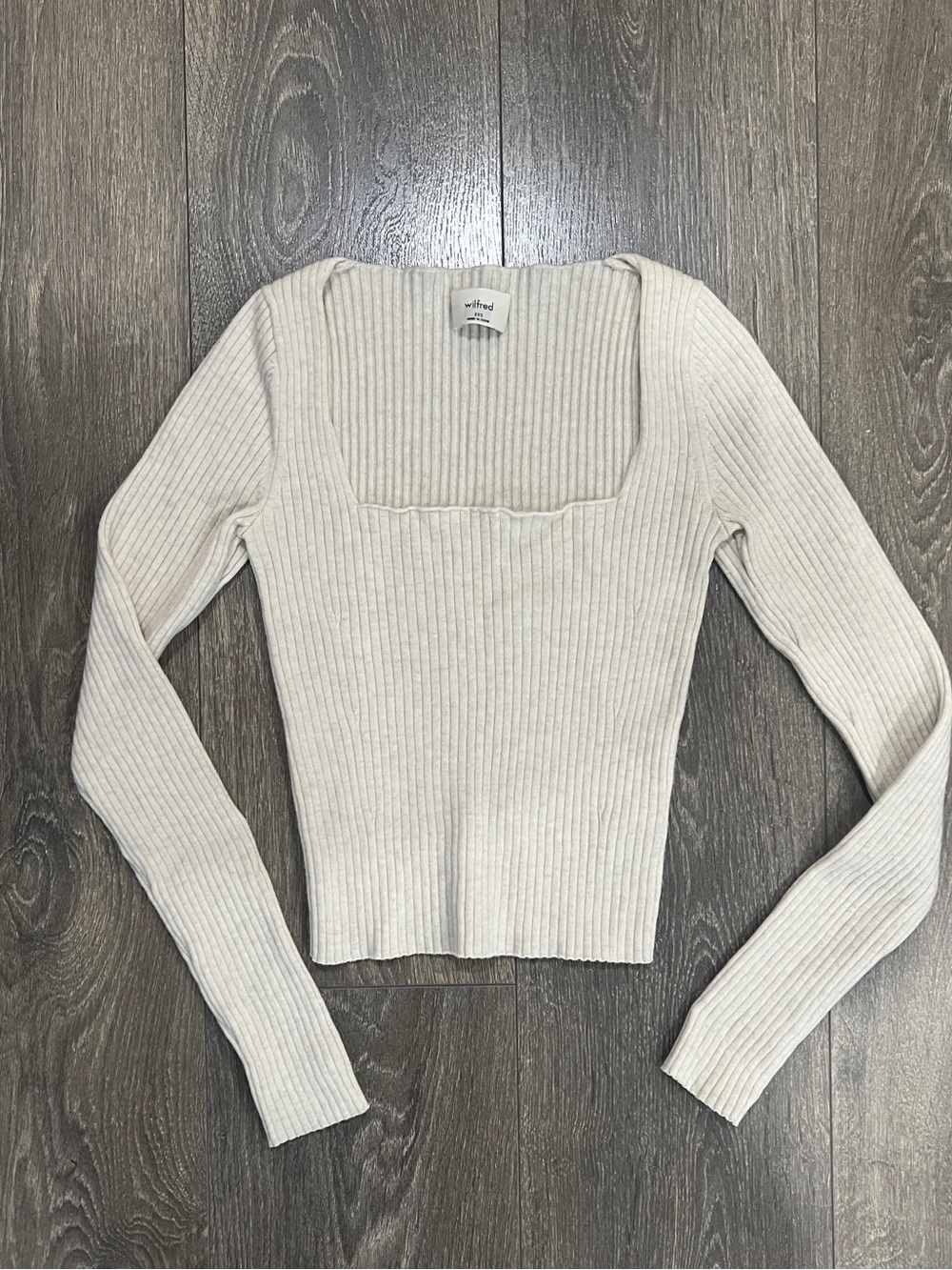 Aritzia Wilfred cream square neckline rib-knit long sleeve top - XXS